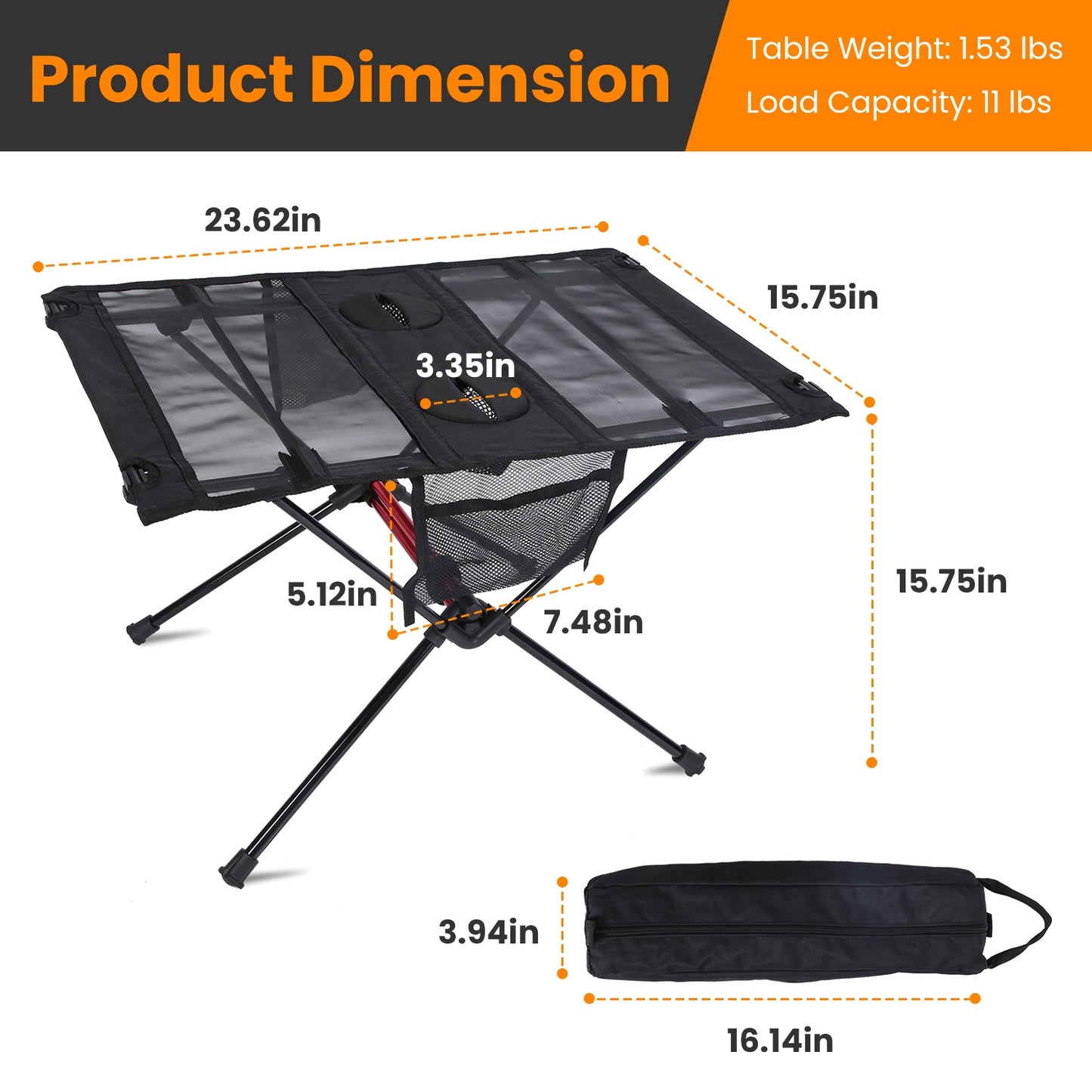 Lake Forest Portable Folding Camping Table with Cup Holders & Side Pockets