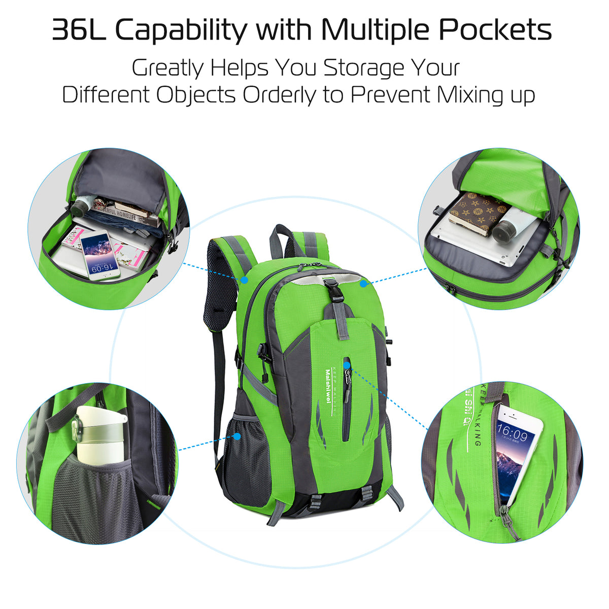36L Outdoor Hiking Backpack – Green