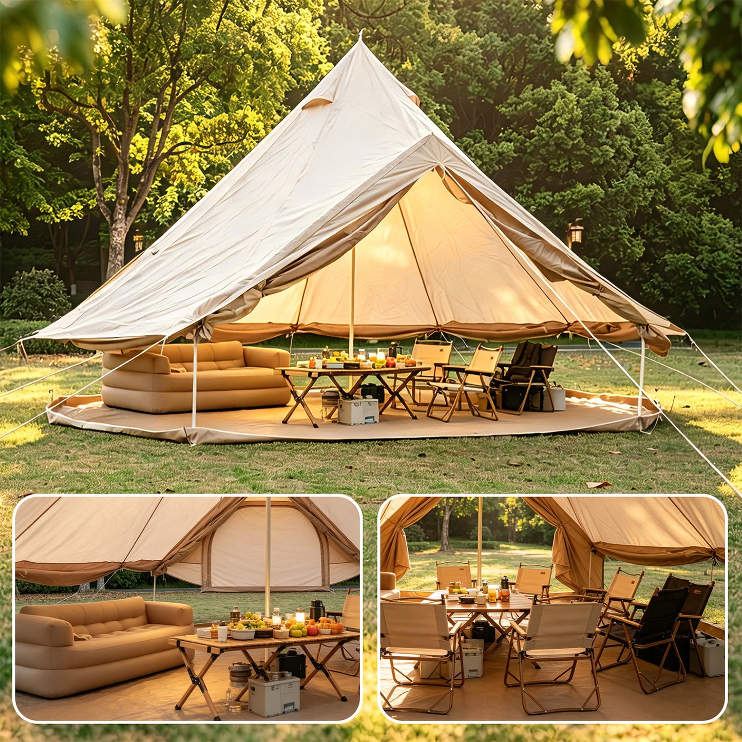 Beige 13.1 FT Oxford Bell Tent with Stove Jack – 4–8 Person