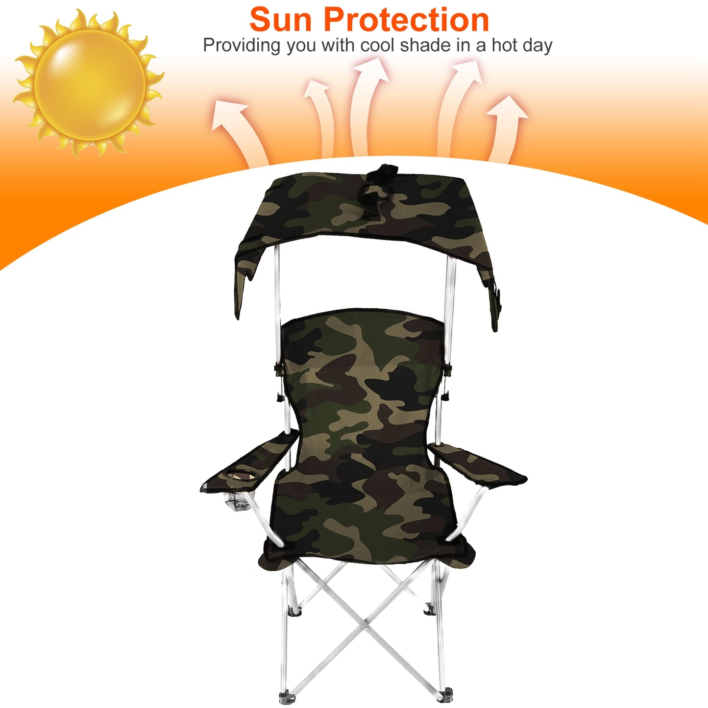 Lake Forest Camouflage Foldable Canopy Camping Chair with Cup Holder