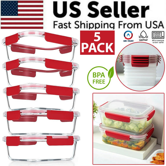 5-Pack Stackable Food Storage Containers - Airtight & Leakproof (Snap-Lock Lids) — storage, front view