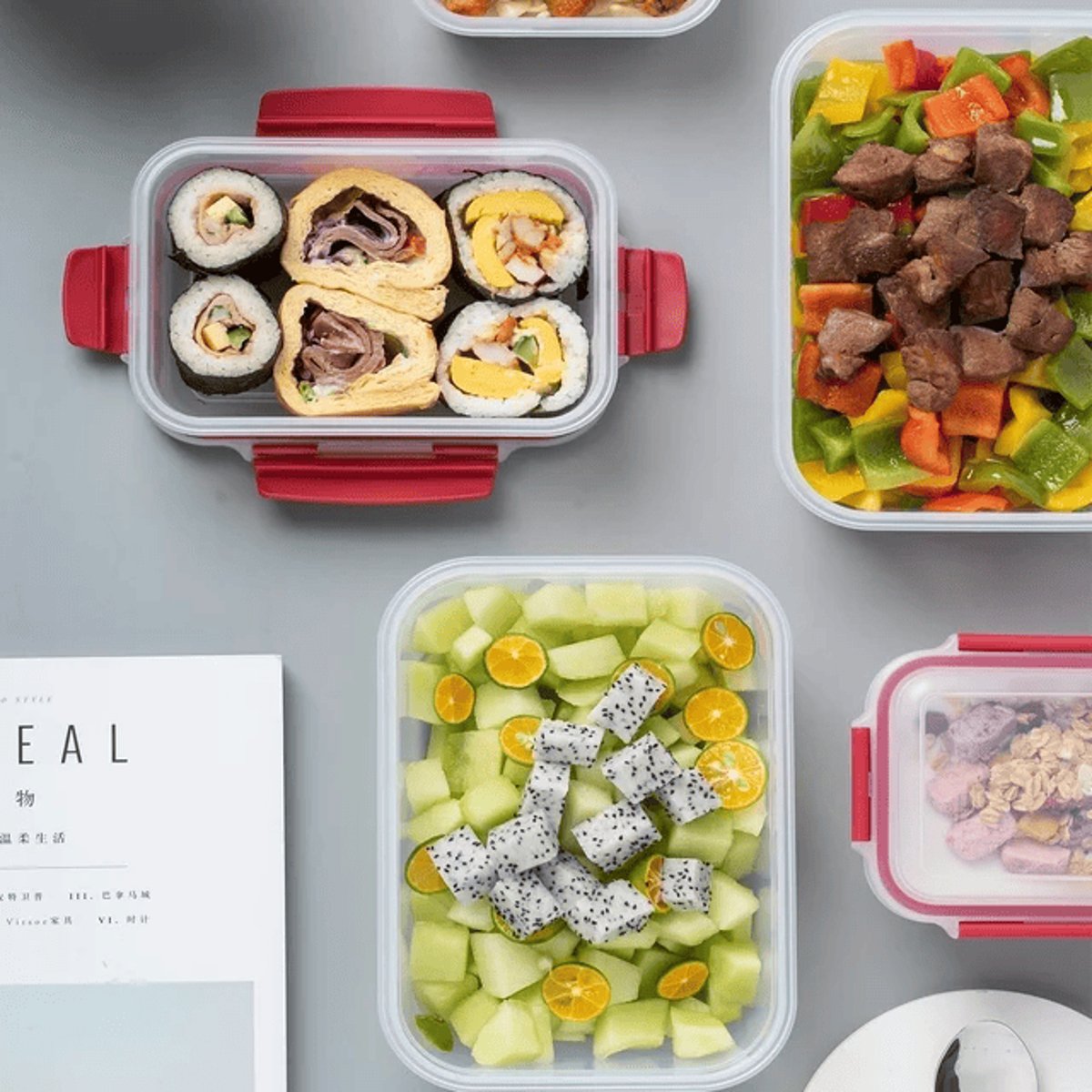 5-Pack Stackable Food Storage Containers - Airtight & Leakproof (Snap-Lock Lids) — storage, back view