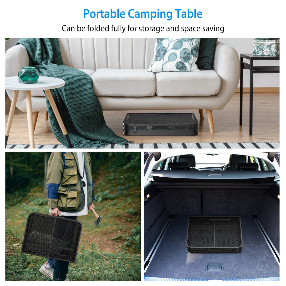 Adjustable Folding Camping Table with Mesh Top