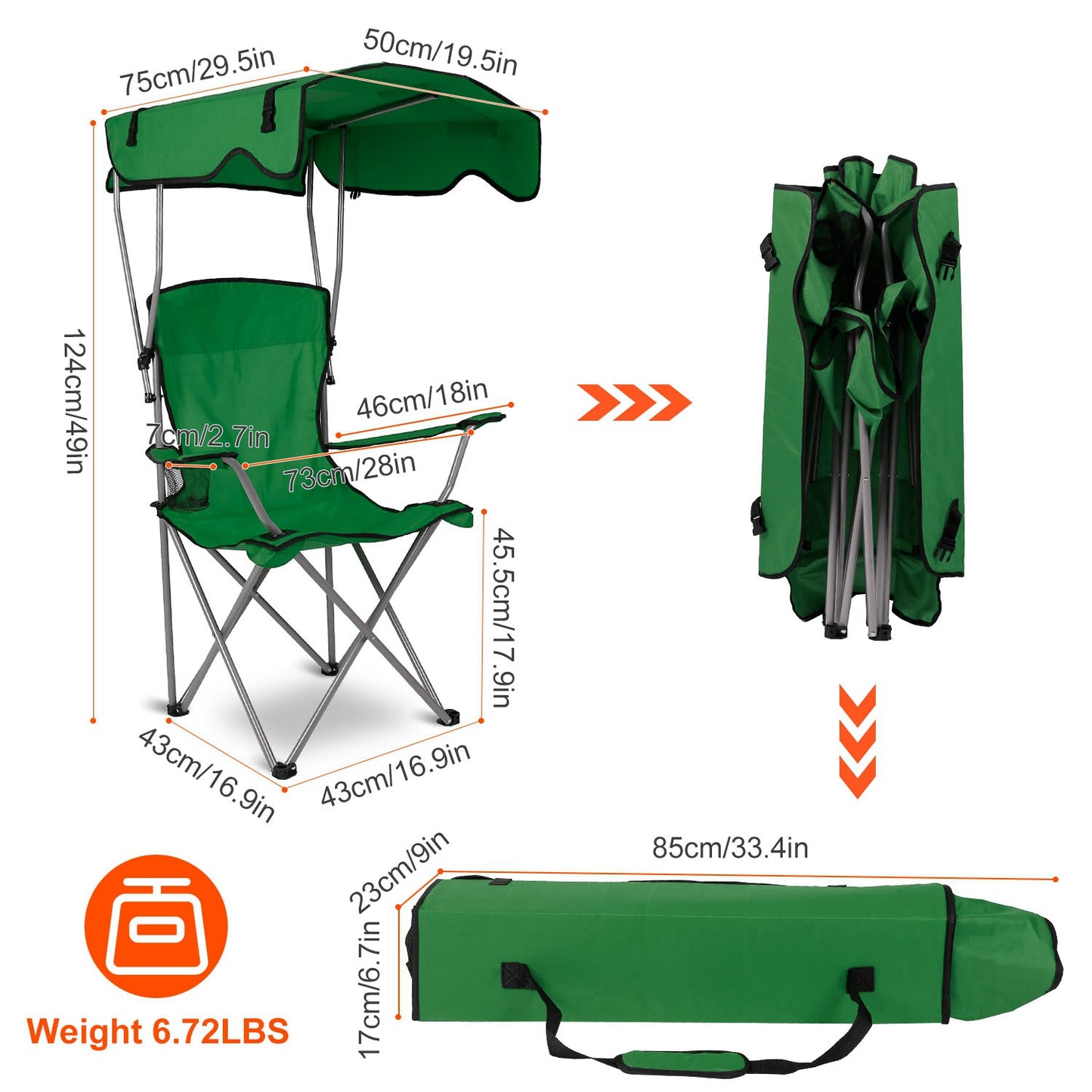 Lake Forest Green Foldable Canopy Camping Chair with Cup Holder