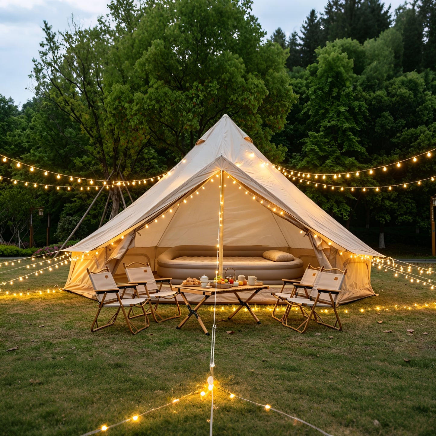 Beige 9.8 FT Oxford Bell Tent with Stove Jack – 3–4 Person