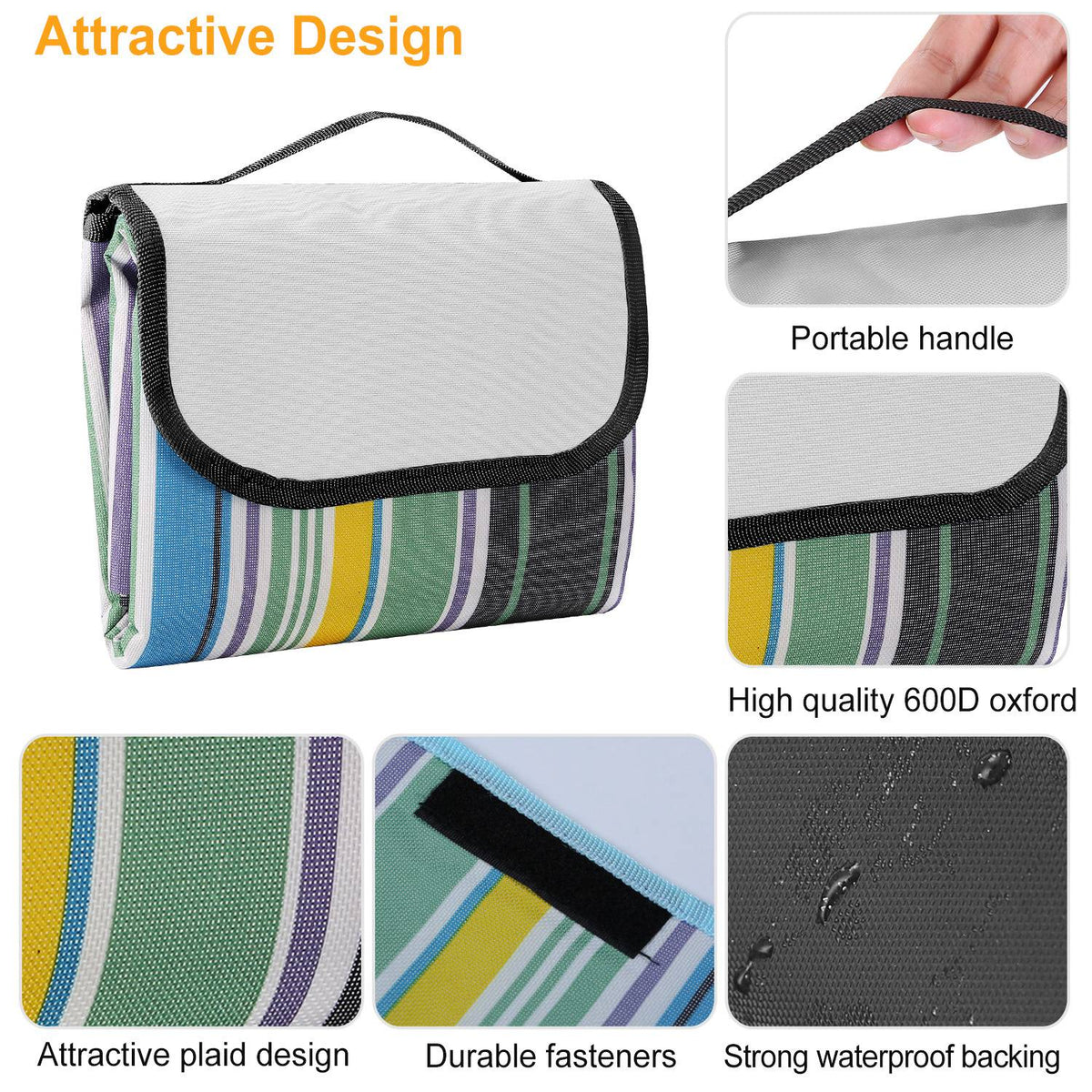 Blue Stripe 60" × 78" Waterproof Picnic Blanket