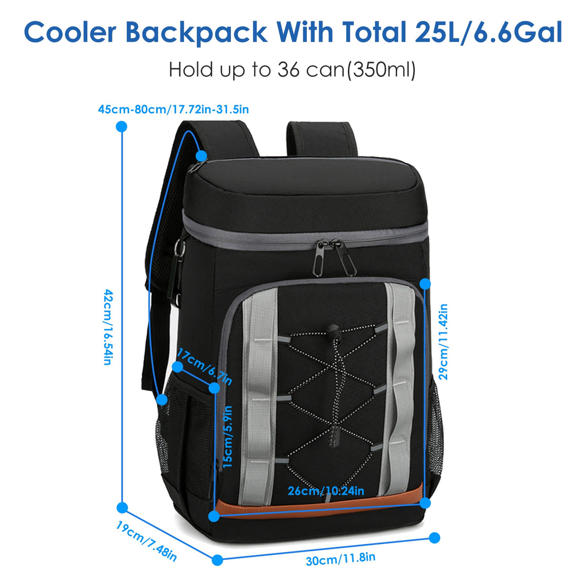 Gray 36-Can Insulated Cooler Backpack – 25L