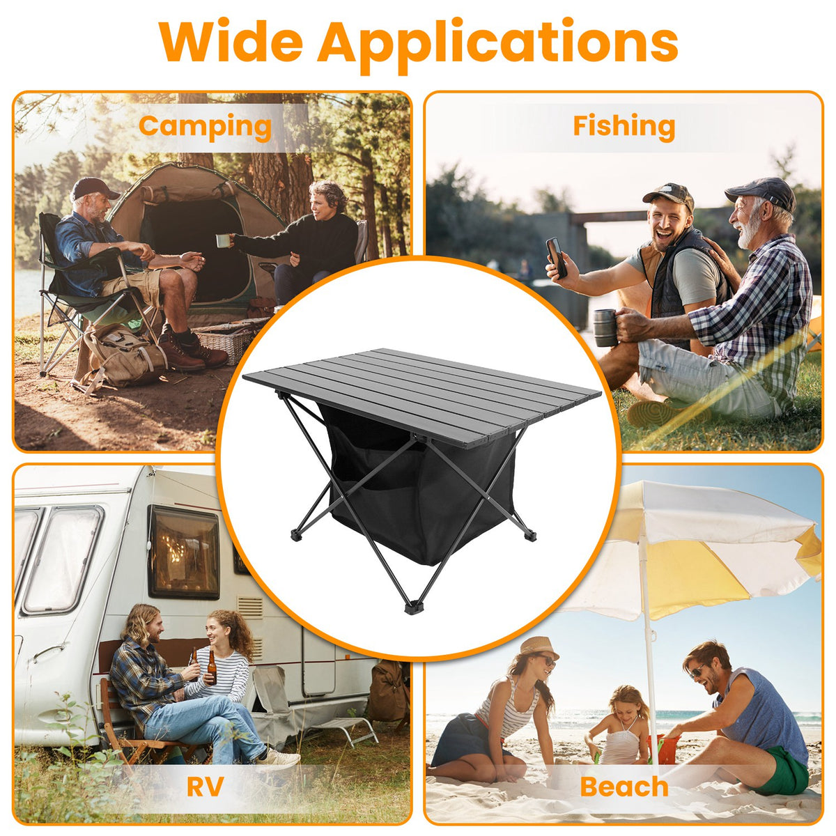Large Foldable Aluminum Camping Table with Storage Basket
