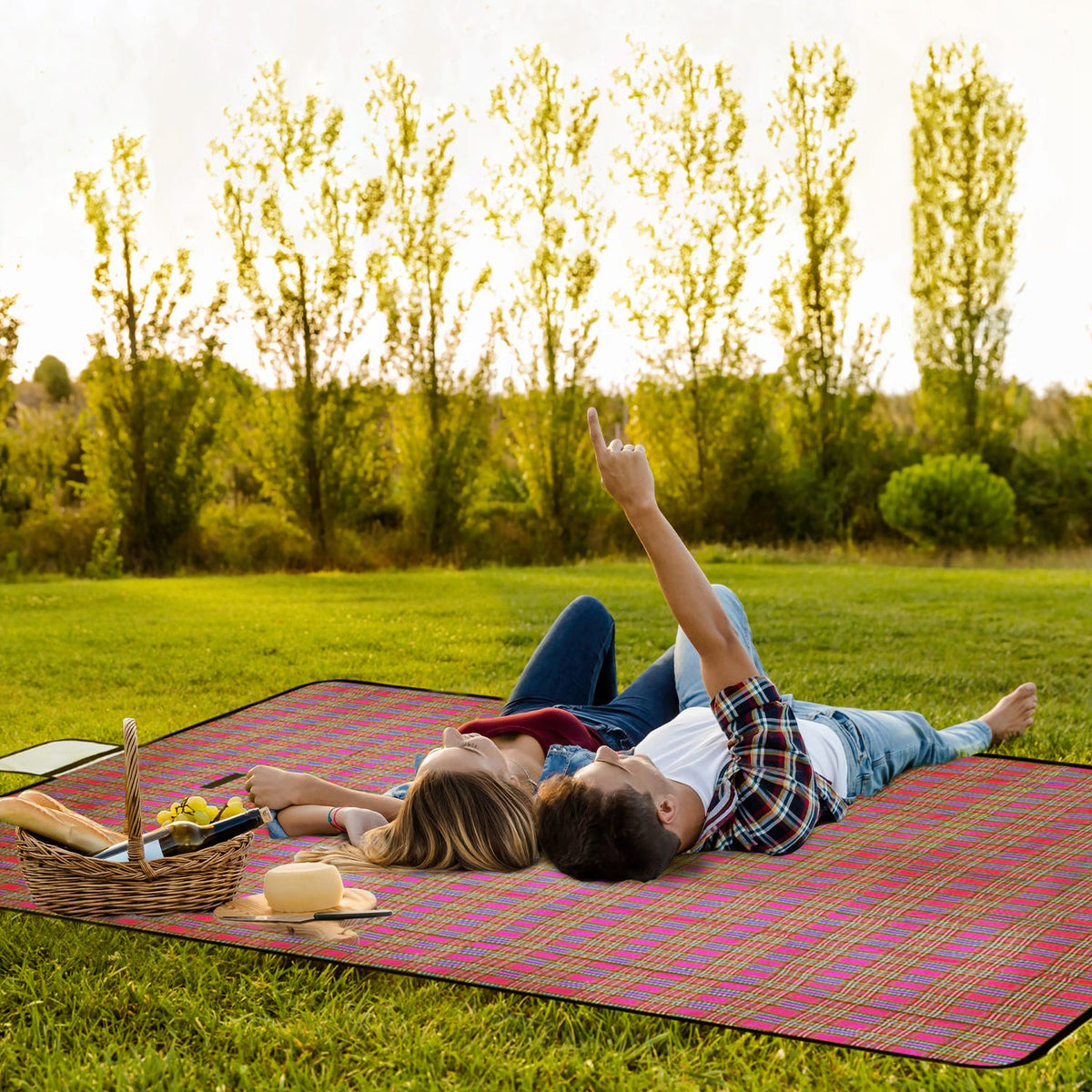 Red Plaid 60" × 78" Waterproof Picnic Blanket