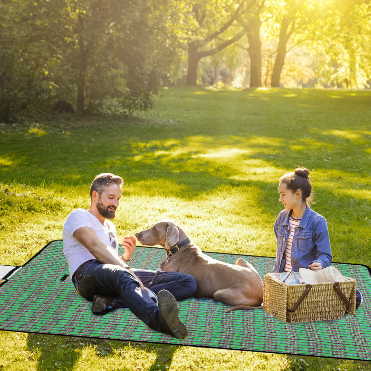 Green Plaid 60" × 78" Waterproof Picnic Blanket