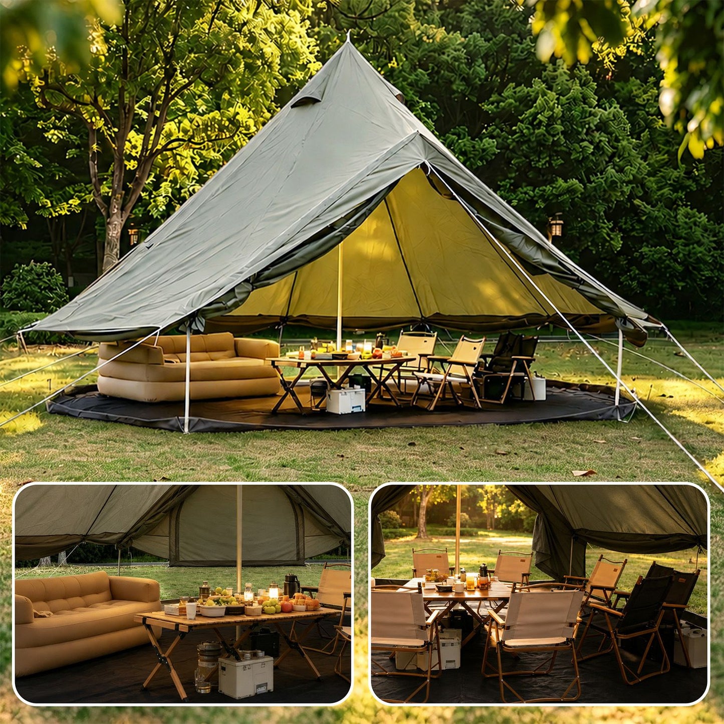 Dark Green 9.8 FT Oxford Bell Tent with Stove Jack – 3–4 Person