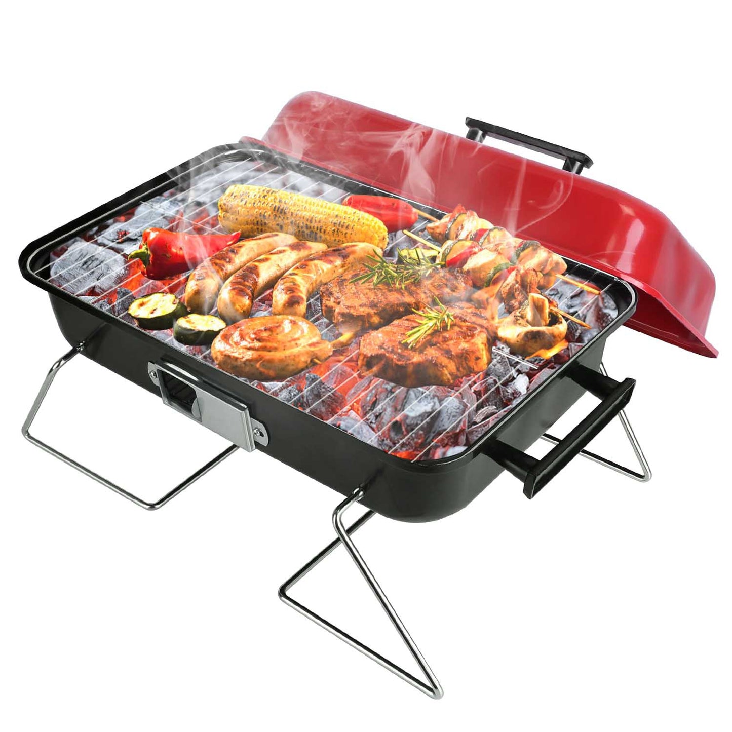 Portable Folding Charcoal Grill with Lid