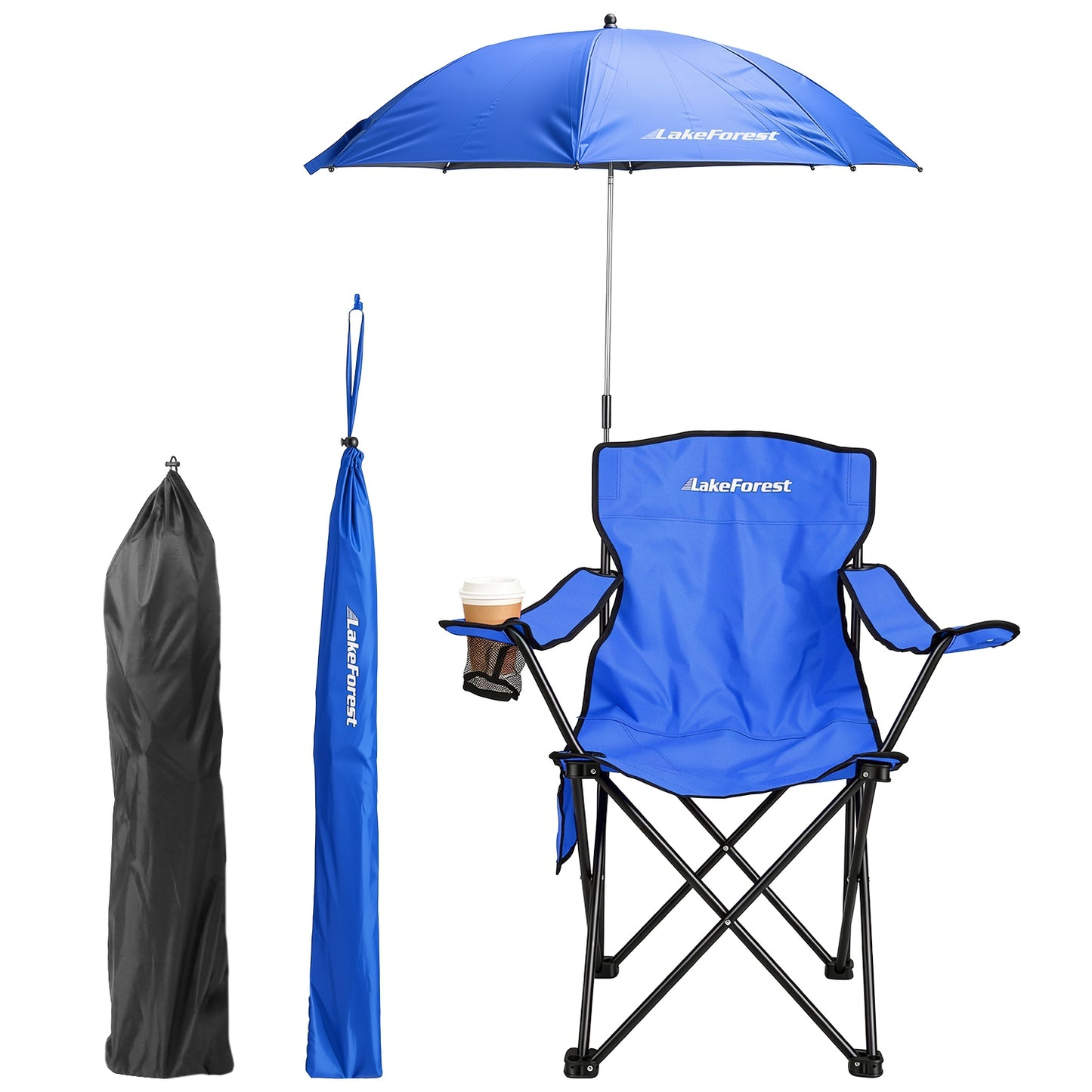 Lake Forest Royal Blue Foldable Camping Chair with Detachable Umbrella