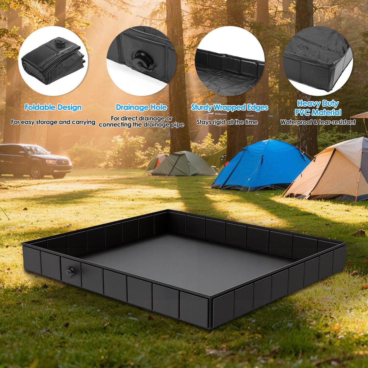 Lake Forest 41-Inch Portable Foldable Camping Shower Base with Drain Hose