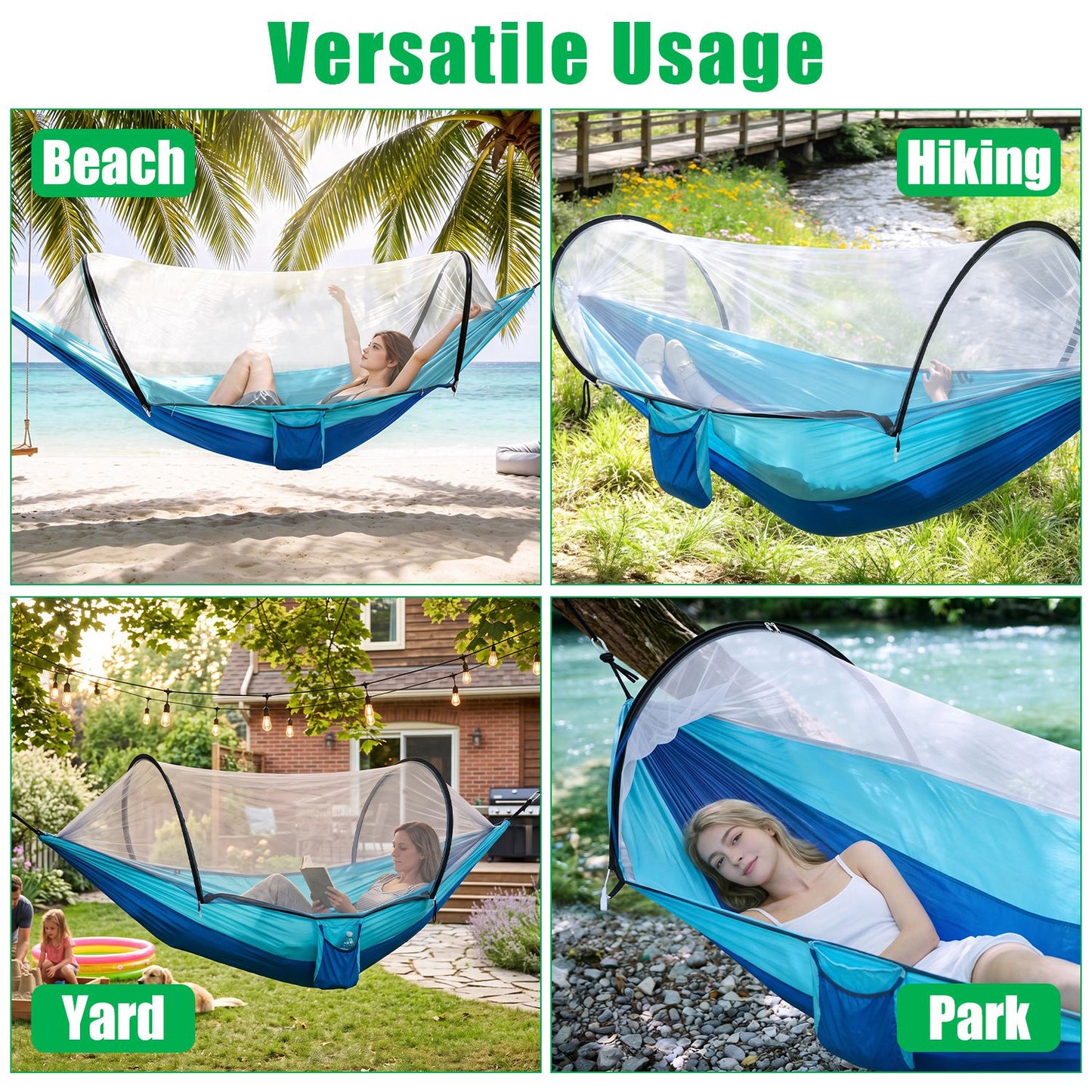 Lake Forest 3-in-1 Camping Hammock with Mosquito Net – RoBlue/SkyBlue