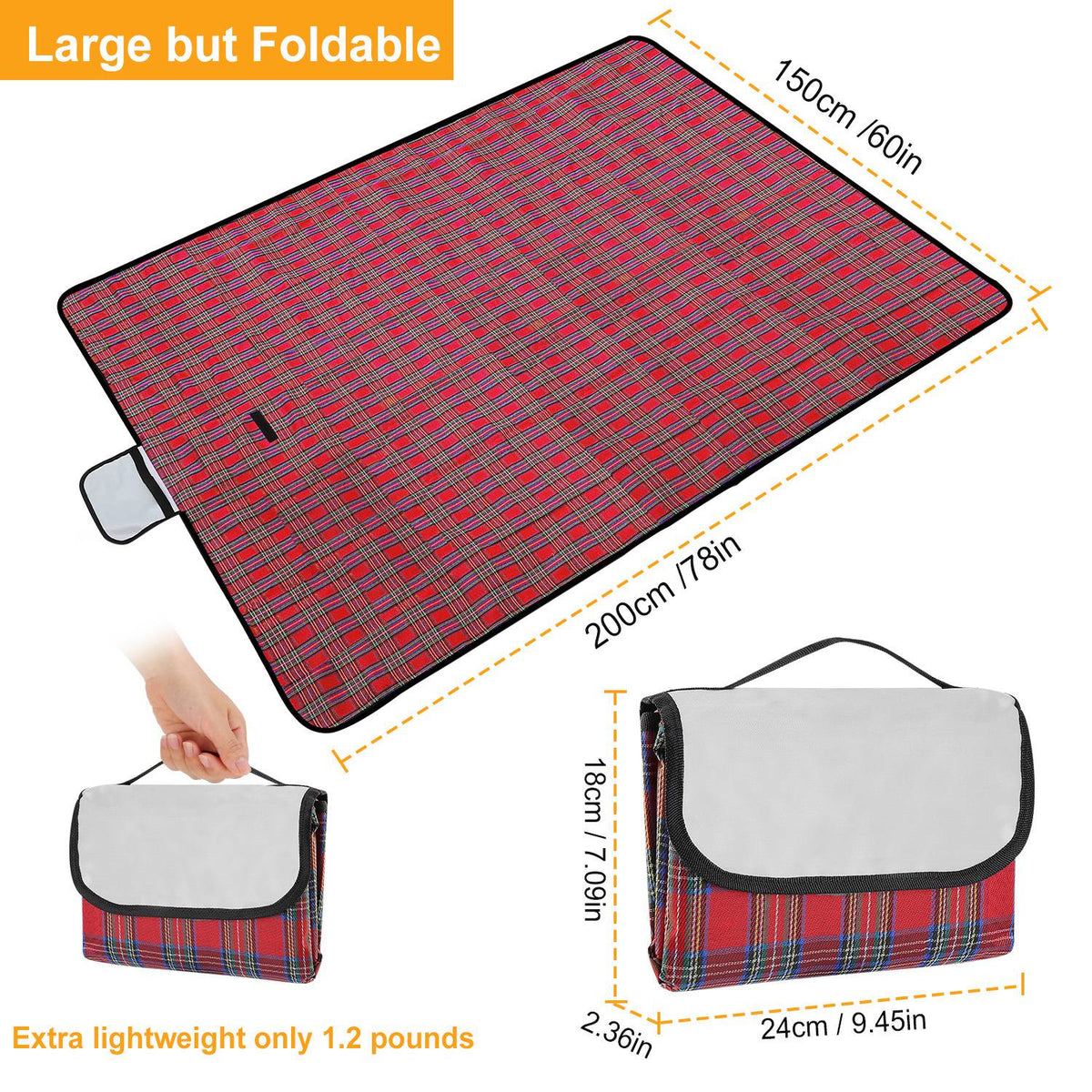 Red Plaid 60" × 78" Waterproof Picnic Blanket