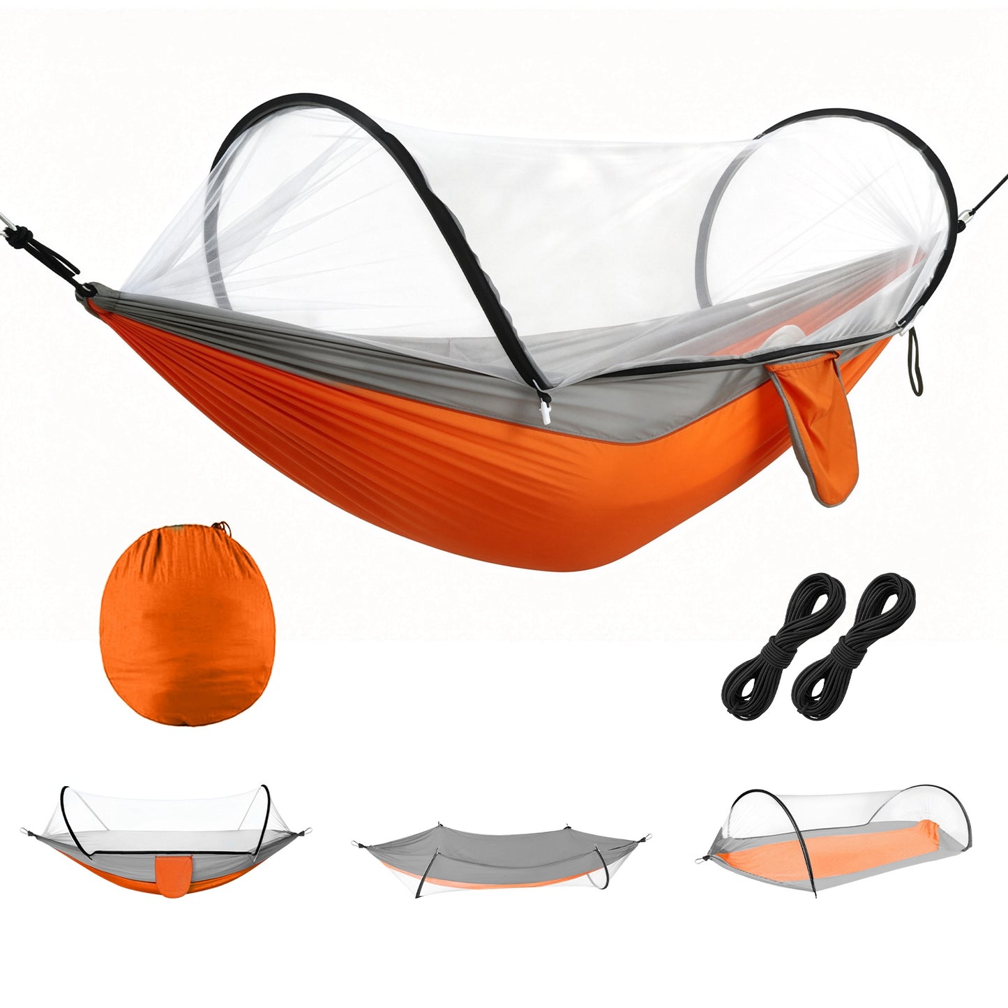 Lake Forest 3-in-1 Camping Hammock with Mosquito Net – Orange/Grey