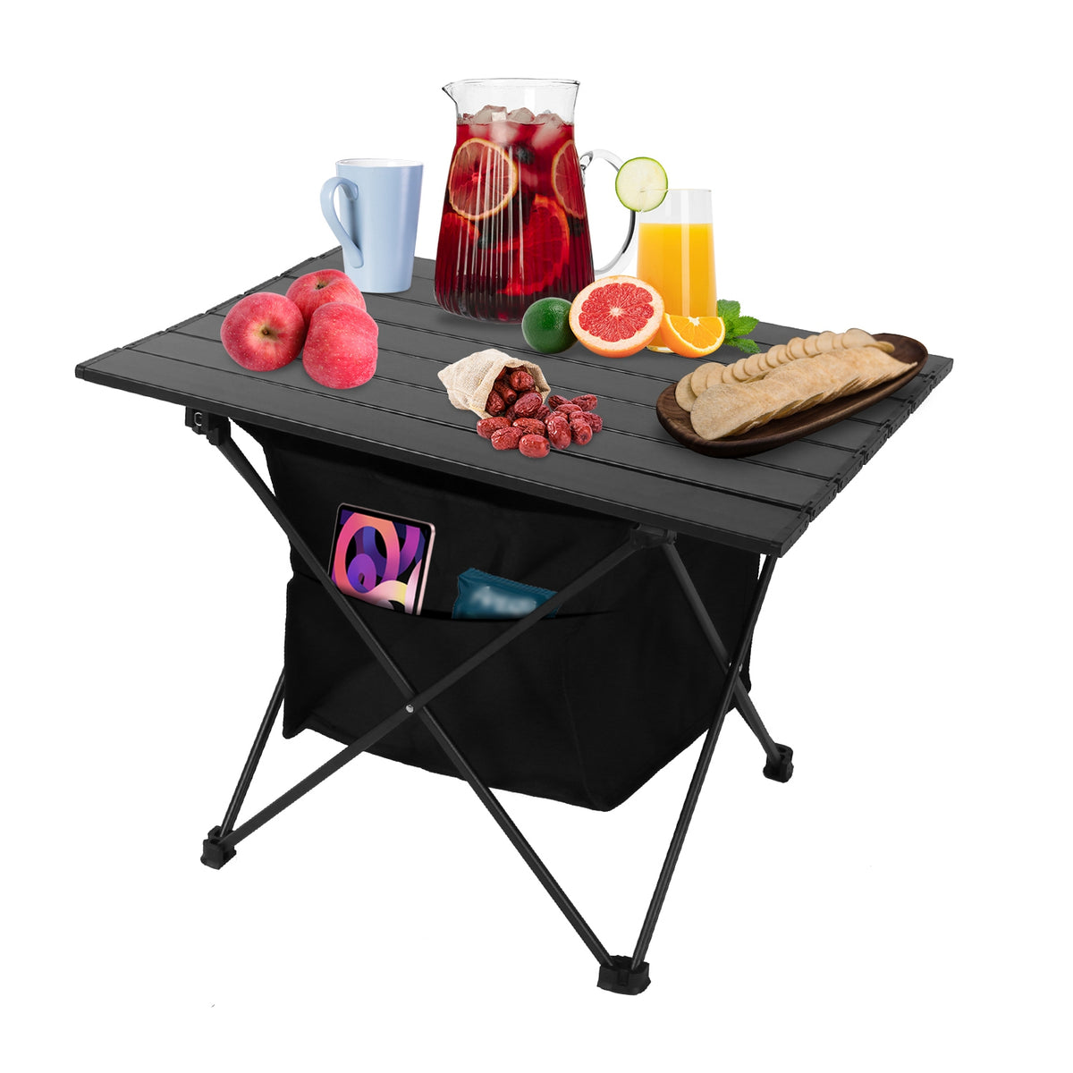 Medium Foldable Aluminum Camping Table with Storage Basket