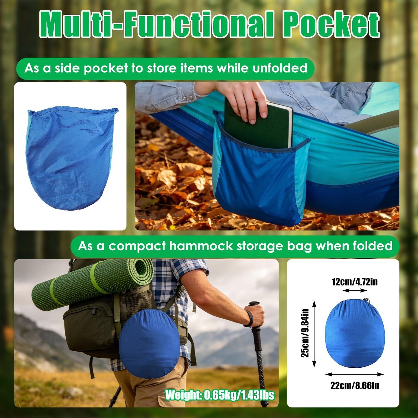 Lake Forest 3-in-1 Camping Hammock with Mosquito Net – RoBlue/SkyBlue