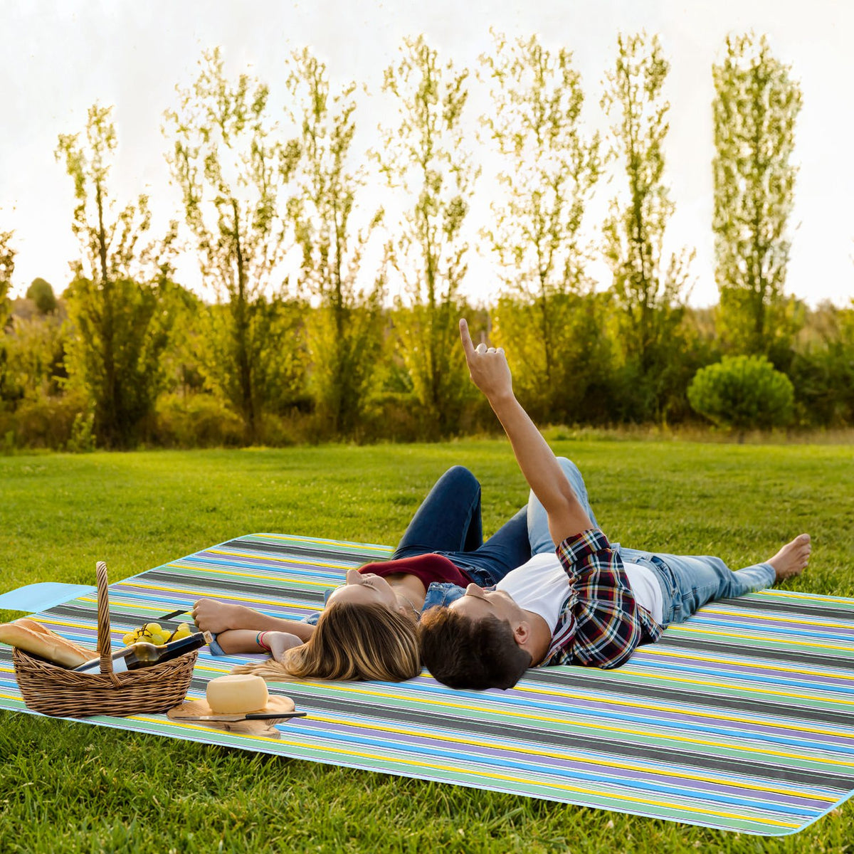 Blue Stripe 60" × 78" Waterproof Picnic Blanket