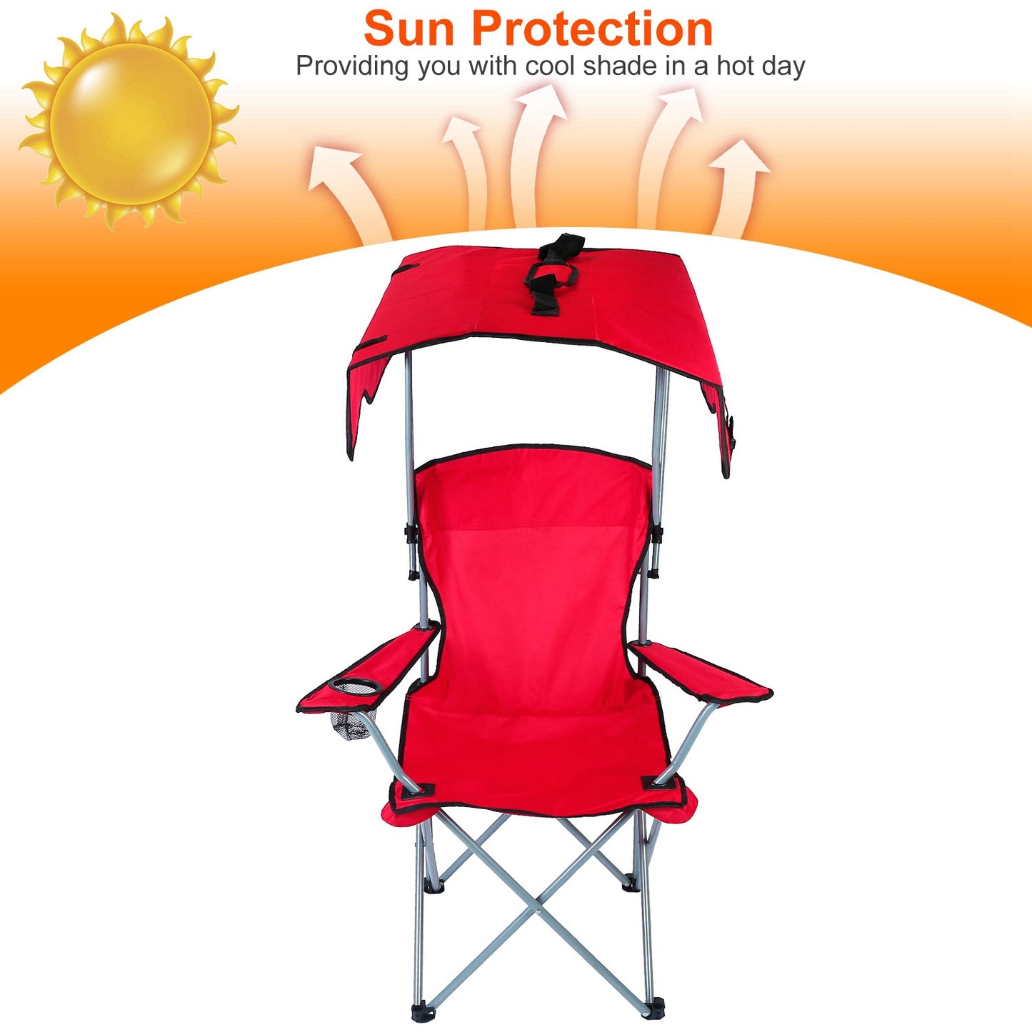 Red Foldable Canopy Camping Chair with Cup Holder