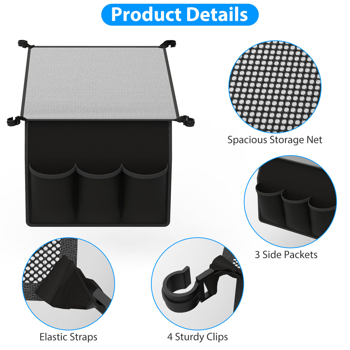 Hanging Camping Table Storage Net with 3 Side Pockets