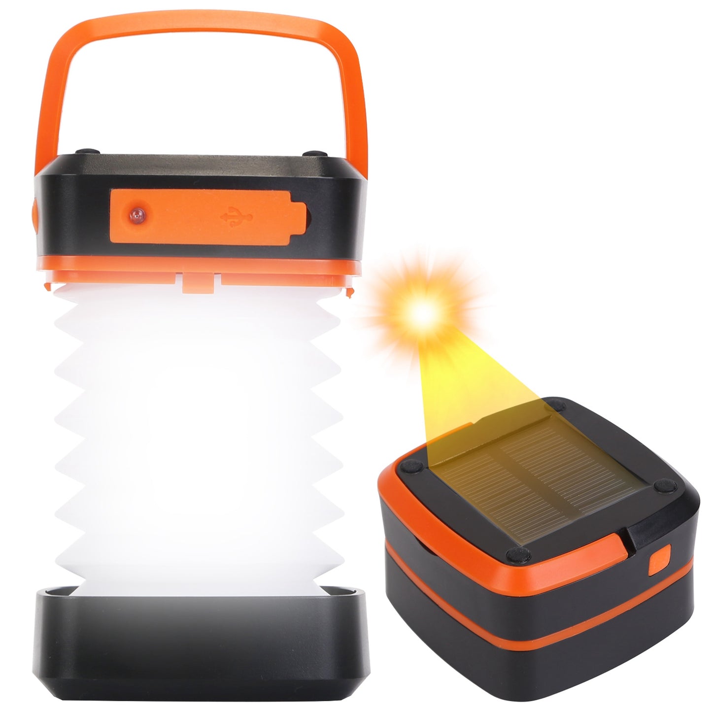 Camping lantern with solar panel on a white background