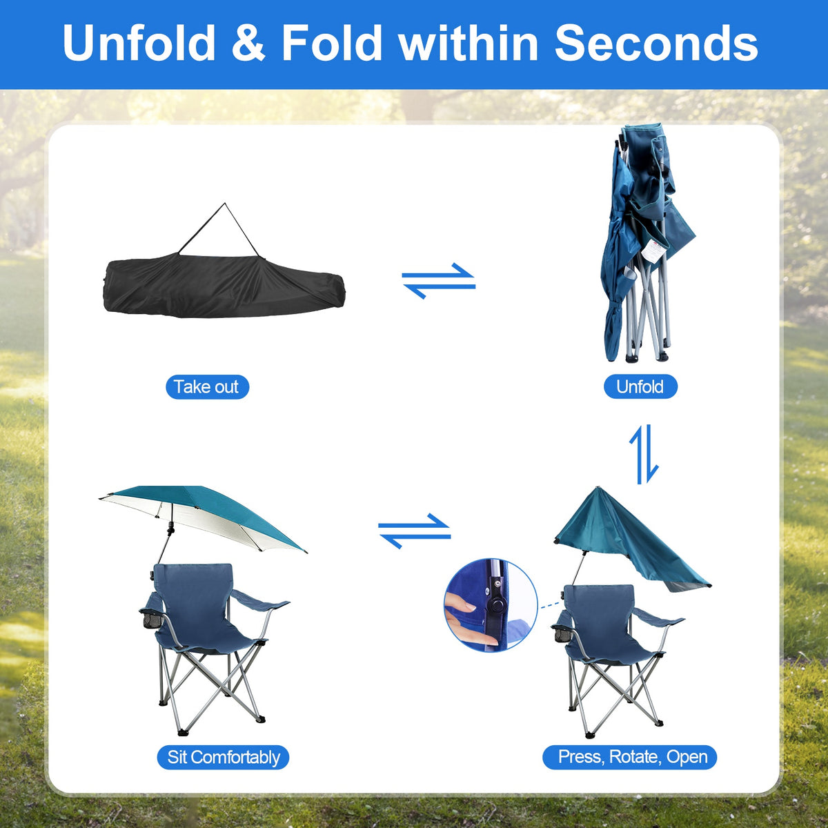 Foldable Camping Chair with Adjustable Canopy – Red