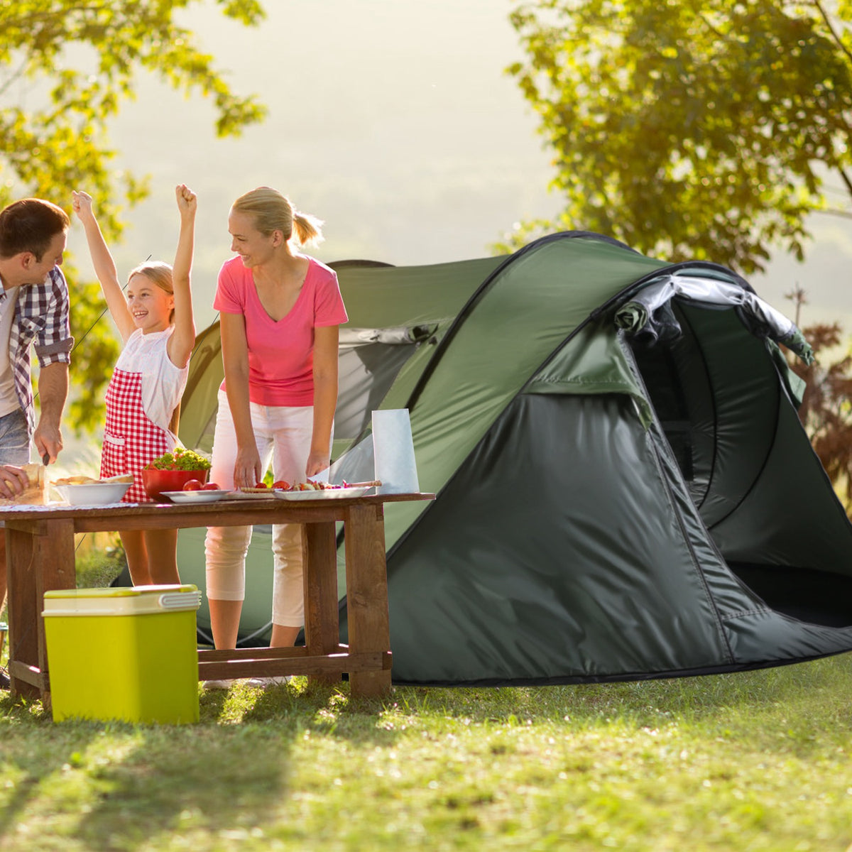 Green 5–8 Person Automatic Pop-Up Camping Tent