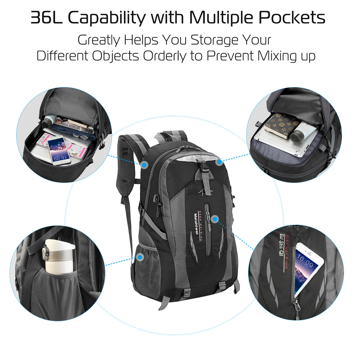 36L Outdoor Hiking Backpack – Black