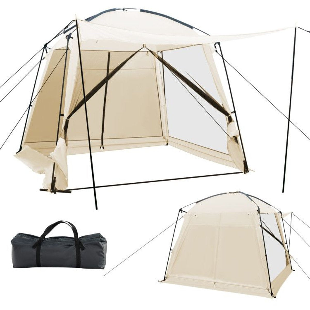 8-10 Person Screen House Tent with 2000mm Waterproof PU Coating — beige, tents