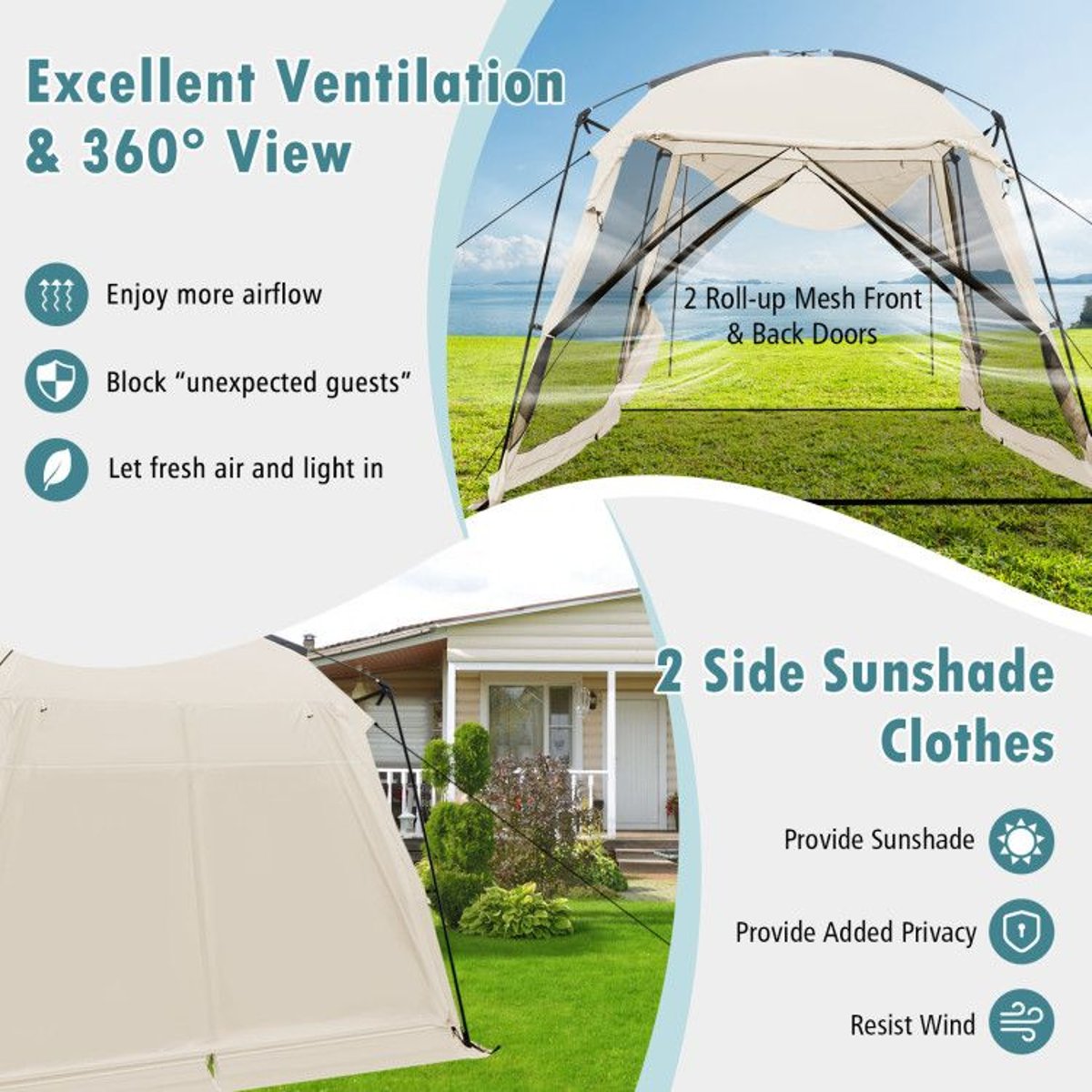 8-10 Person Screen House Tent with 2000mm Waterproof PU Coating — tents, back view
