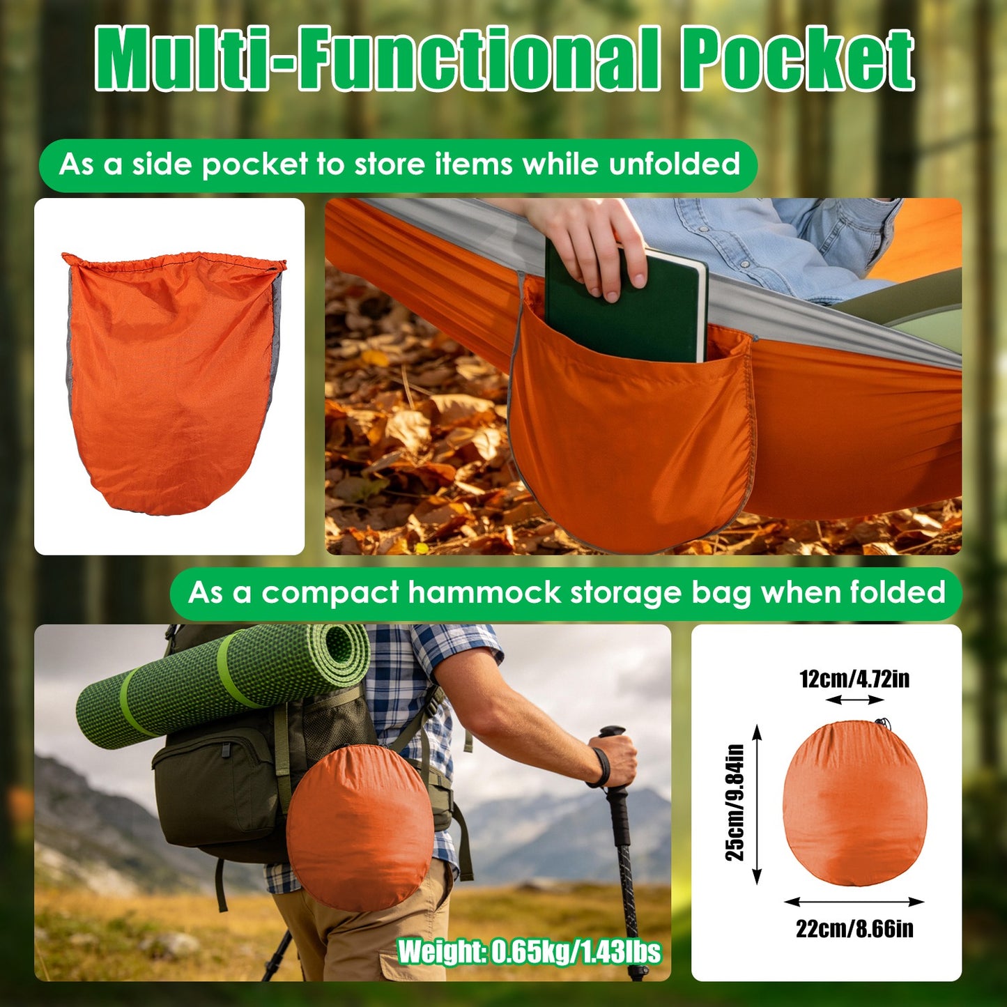 Lake Forest 3-in-1 Camping Hammock with Mosquito Net – Orange/Grey