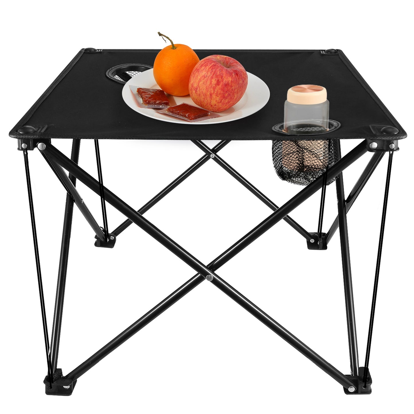 Lake Forest Black Portable Folding Camping Table with 2 Cup Holders