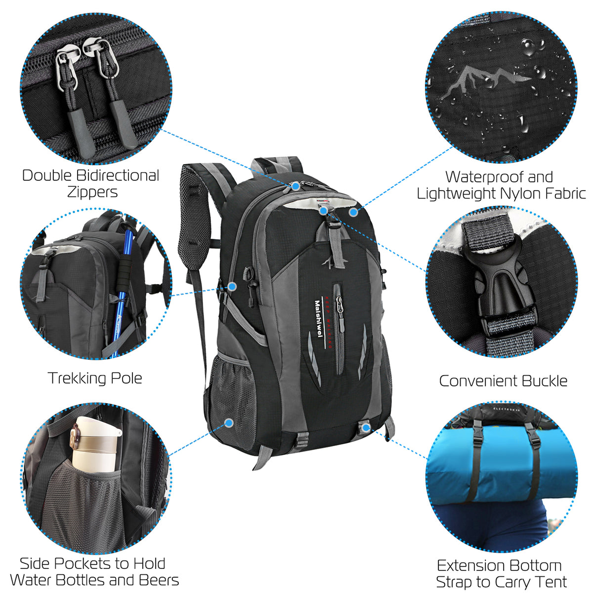 36L Outdoor Hiking Backpack – Black