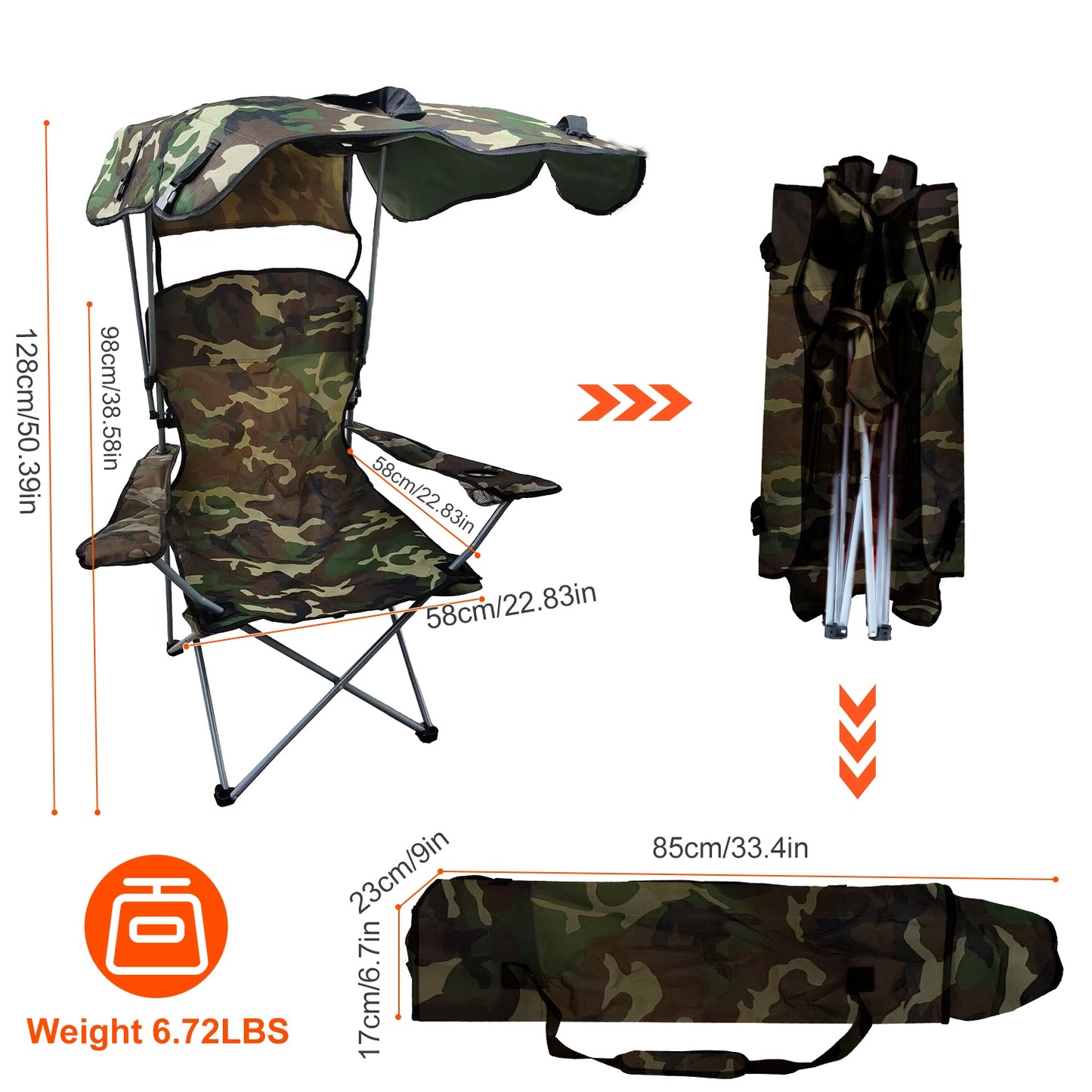 Lake Forest Camouflage Foldable Canopy Camping Chair with Cup Holder