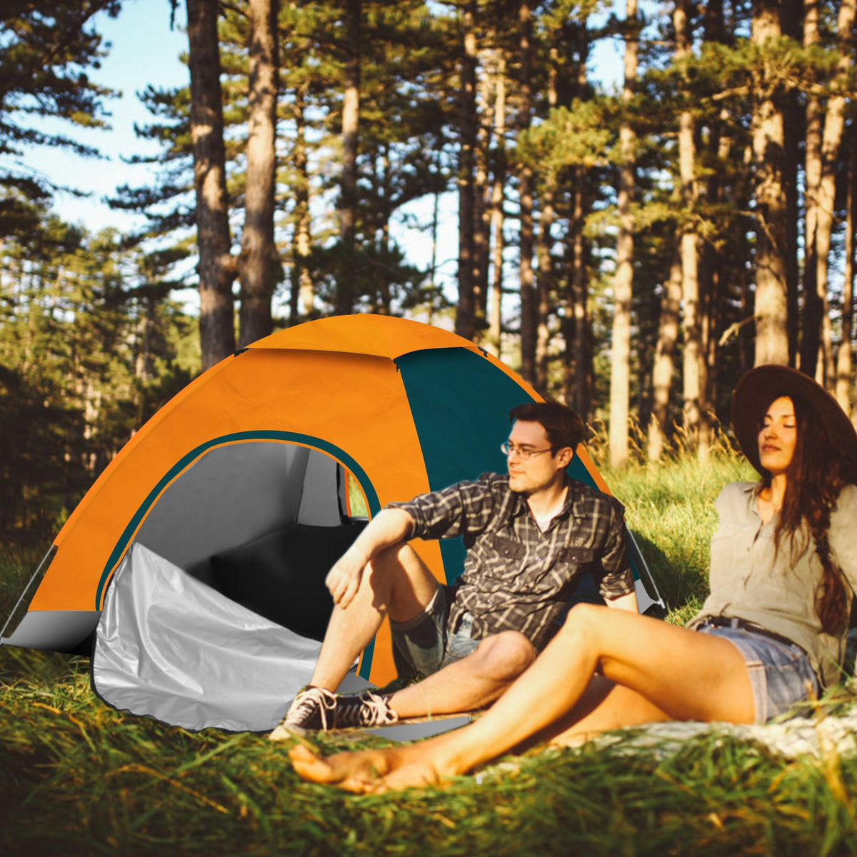 Orange 3–4 Person Instant Pop-Up Camping Tent