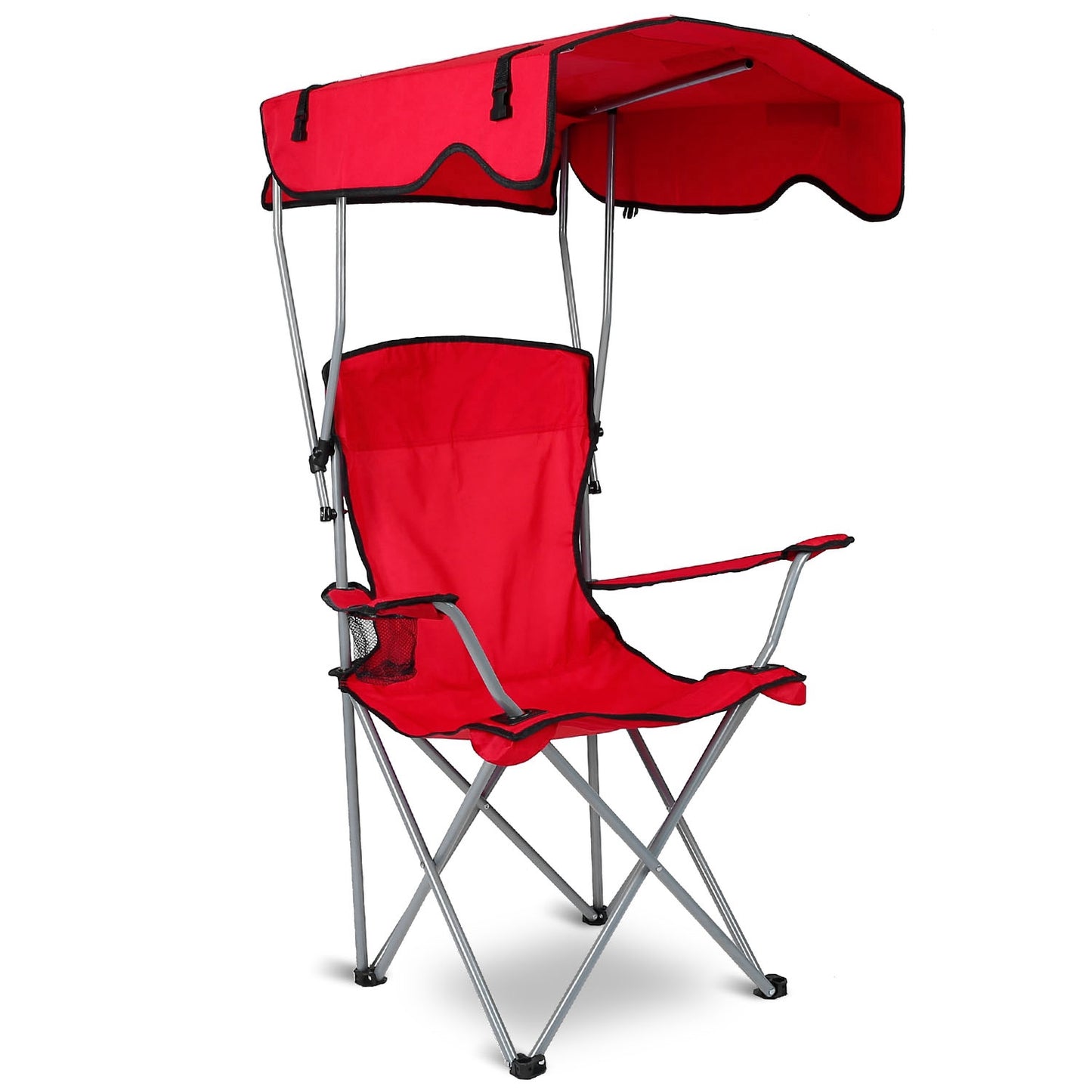 Red Foldable Canopy Camping Chair with Cup Holder