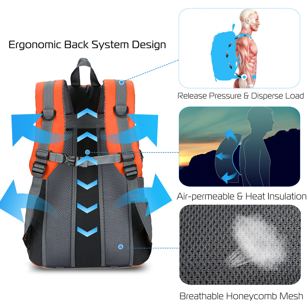 36L Outdoor Hiking Backpack – Orange