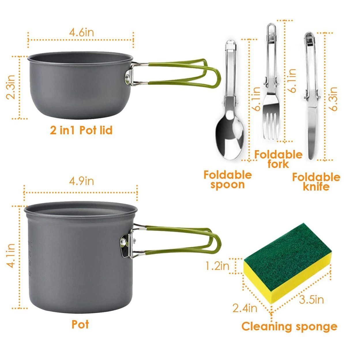 8-Piece Lightweight Camping Cookware Set - Aluminum Pots & Foldable Utensils — pots, multi-item, view 8
