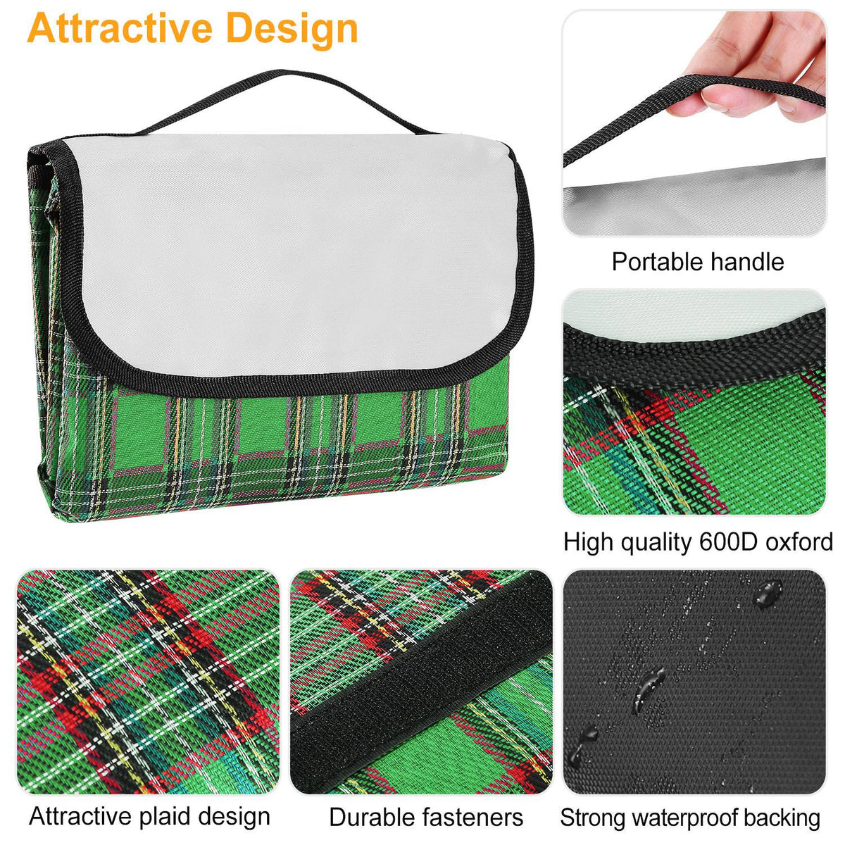 Green Plaid 60" × 78" Waterproof Picnic Blanket