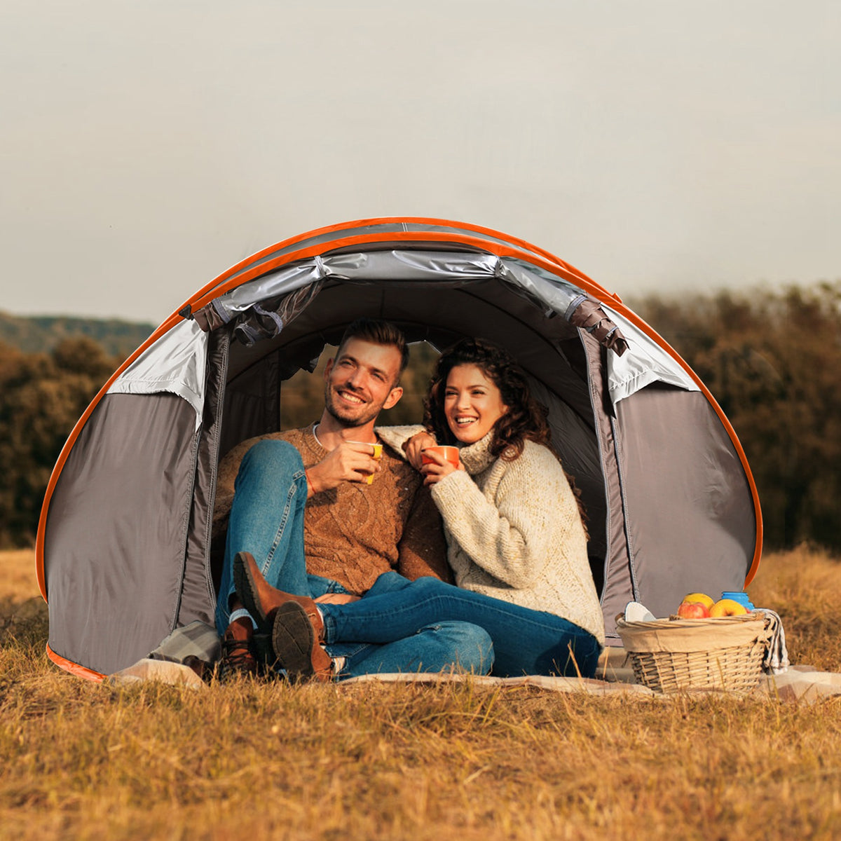 Khaki 5–8 Person Automatic Pop-Up Camping Tent
