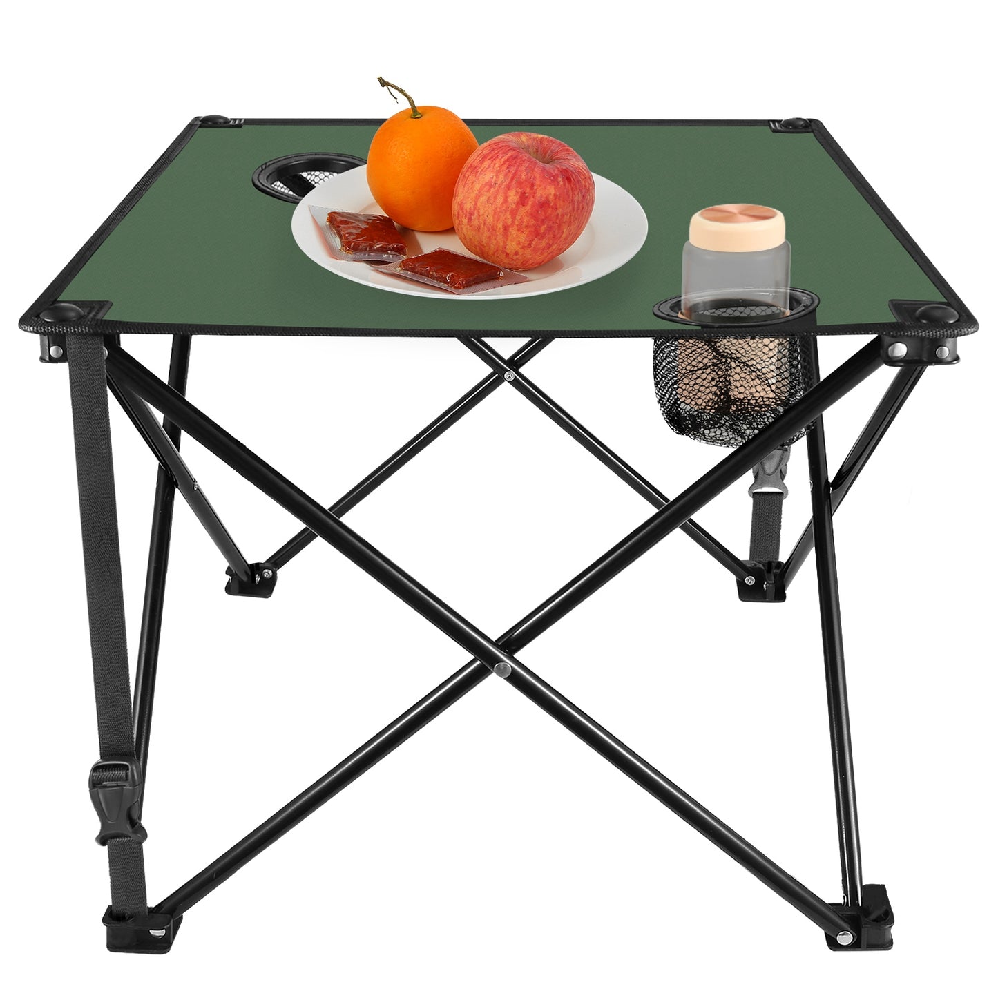Lake Forest Green Portable Folding Camping Table with 2 Cup Holders