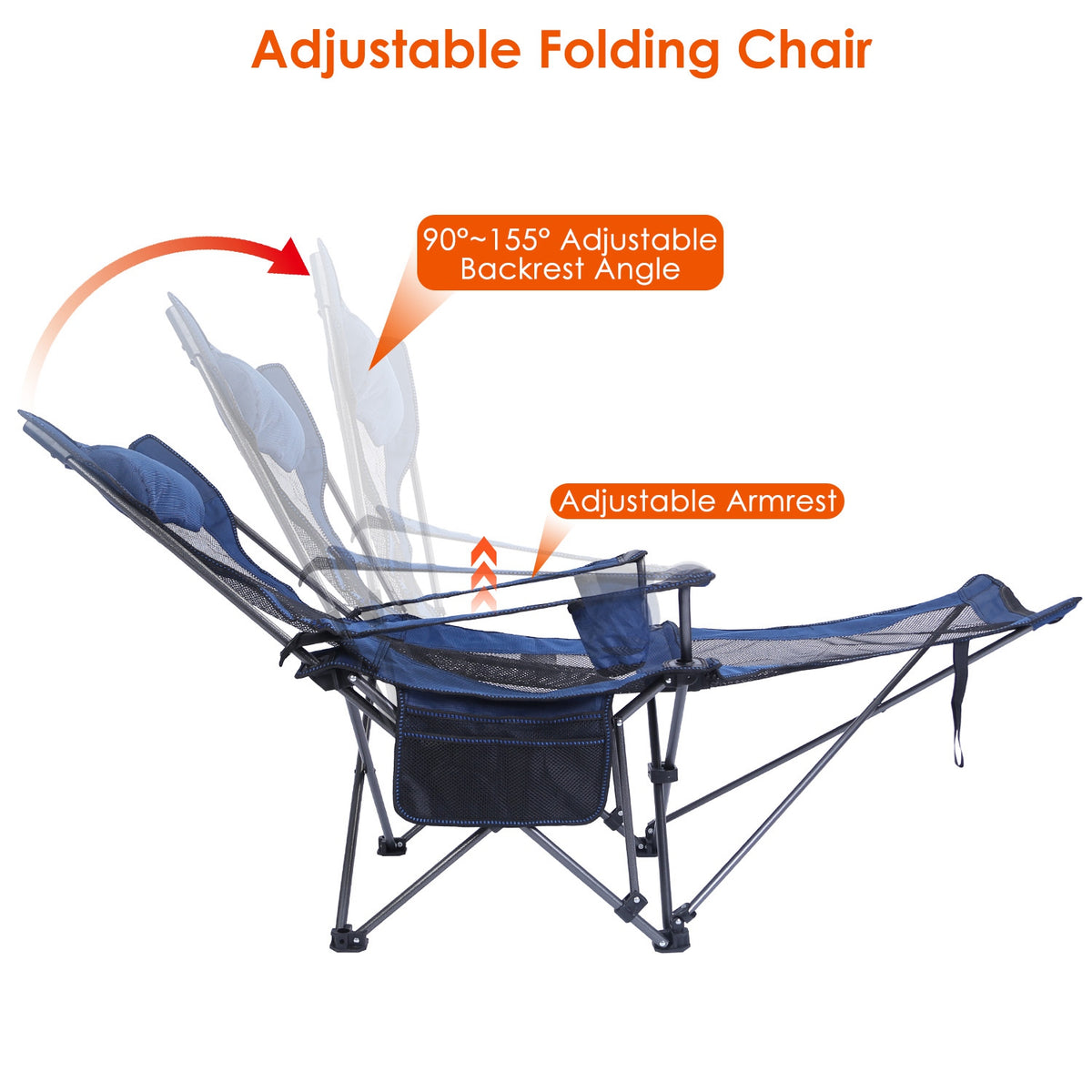 Black Adjustable Reclining Folding Camping Chair