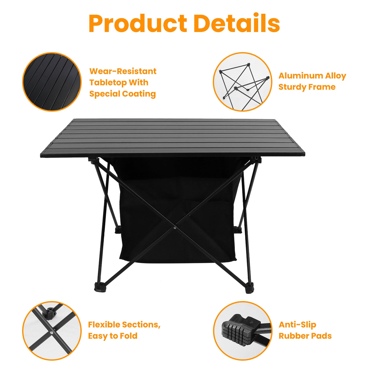 Large Foldable Aluminum Camping Table with Storage Basket