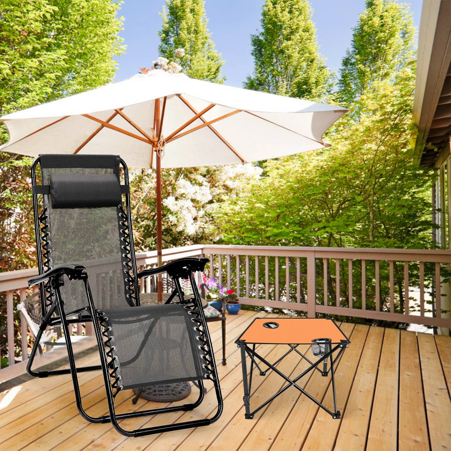 Lake Forest Orange Portable Folding Camping Table with 2 Cup Holders