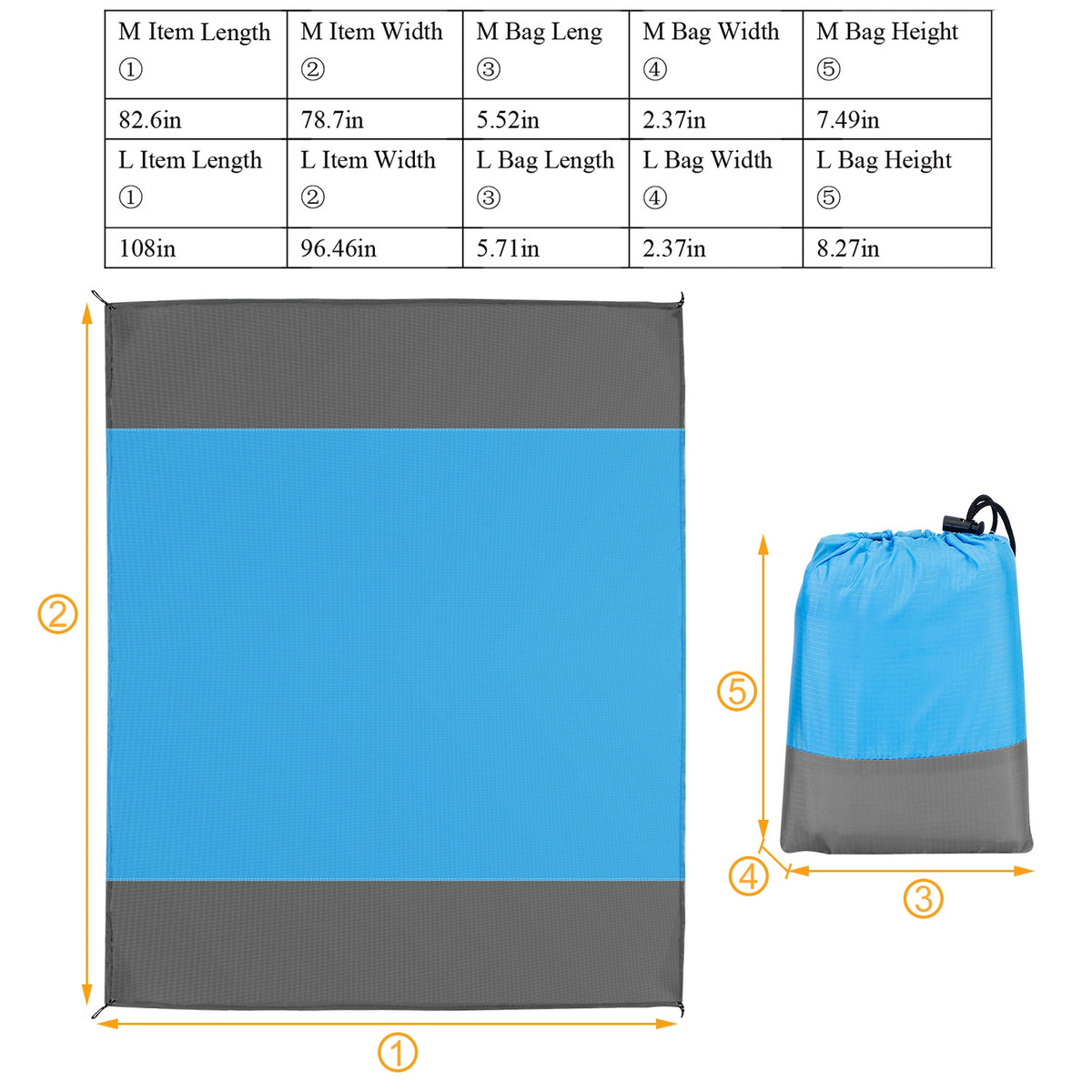 Orange Medium 2–3 Person Sandproof Camping & Beach Blanket