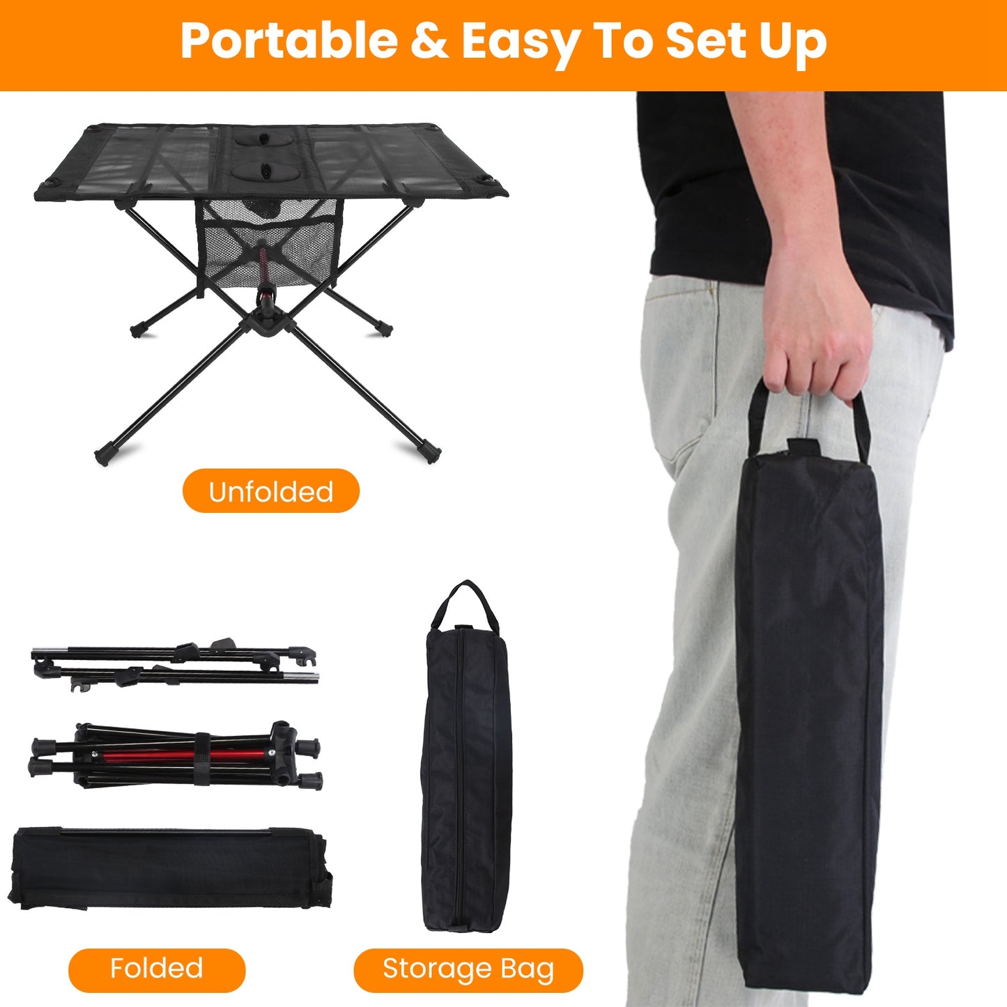 Lake Forest Portable Folding Camping Table with Cup Holders & Side Pockets