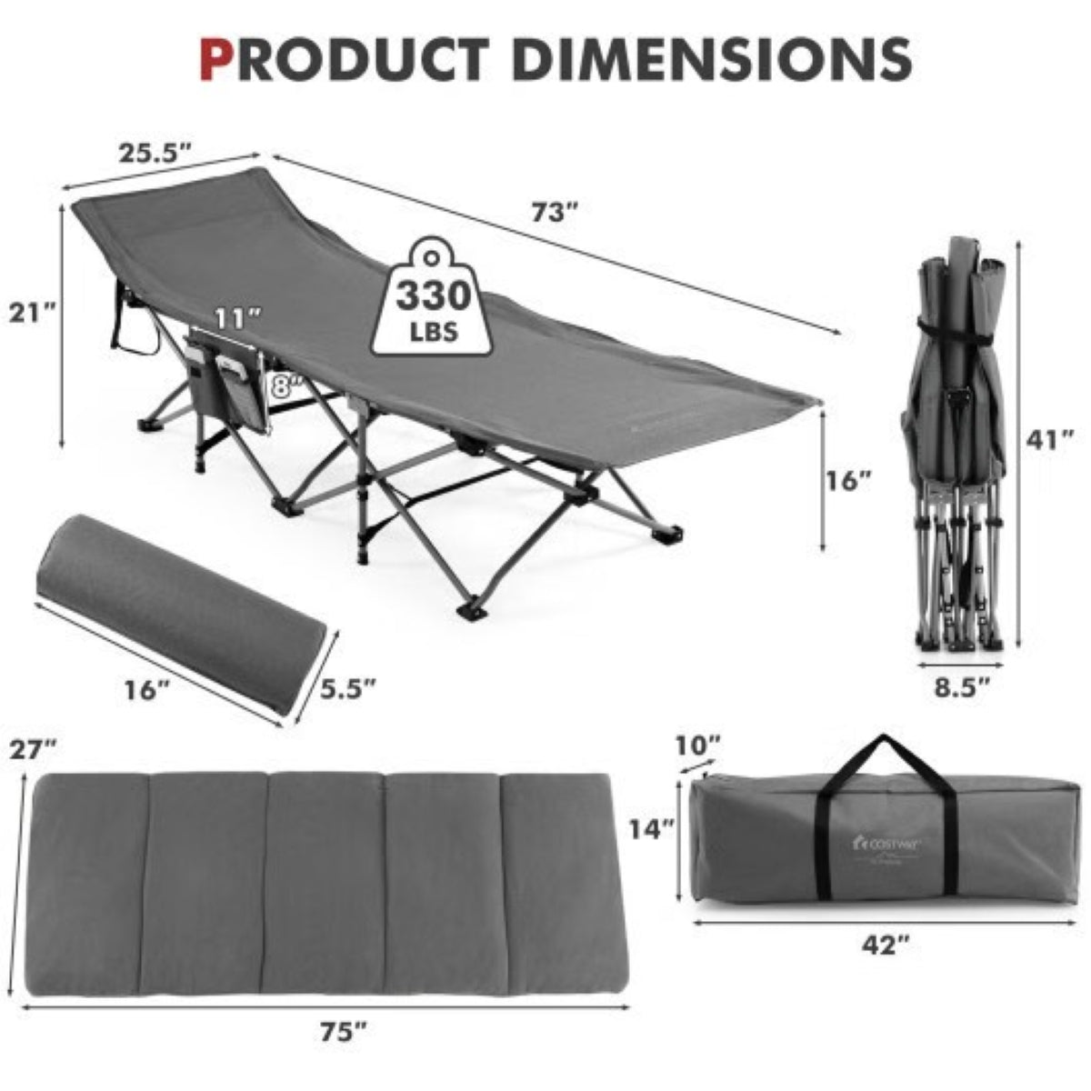Folding Camping Cot with Mattress – 330 lb Capacity, All-Season Comfort — cots, detail