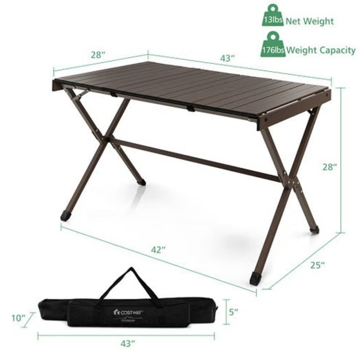 Folding Aluminum Camp Table - Roll-Top, 43" × 28" (Carry Bag) — furniture, top view, view 4